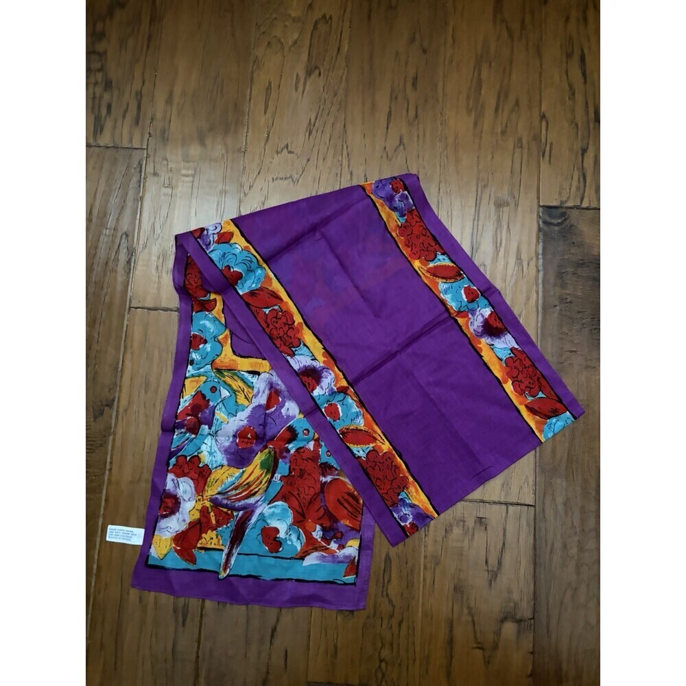 Ginnie Johansen 1989 100% Cotton Art Scarf Purple Red Yellow (Japan) 10.5"x58" - Picture 2 of 4